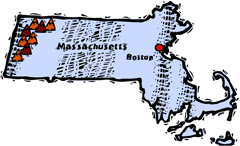 Massachusetts woodcut map showing location of Boston